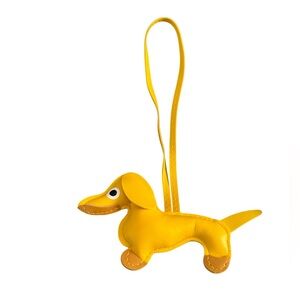 Yellow Dachshund Leather Bag Charm